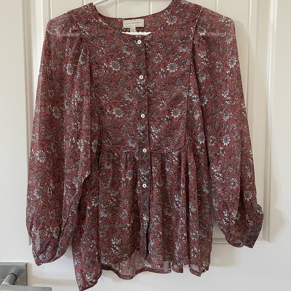 Lucky Brand, Pink/red floral boho flowing blouse - Picture 1 of 6